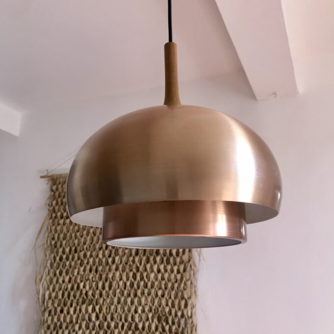 image Lampe suspension design cuivre et bois